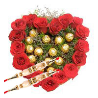 Rakhi Gifts to Hyderabad with Heart Of 16 Pcs Ferrero Roacher N 18 Red Roses