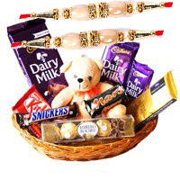 Send Rakhi Gift in Hyderabad with Exotic Chocolate Basket With 6 Inch Teddy on Rakhi