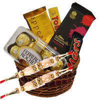 Online Rakhi Gift Delivery to Hyderabad consist of Ferrero Rocher, Bournville, Mars, Temptation, Toblerone Chocolate Basket