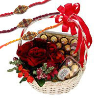 Rakhi Delivery in Hyderabad to Send 12 Red Roses, 40 Pcs Ferrero Rocher Basket