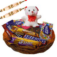 Basket of Exotic Chocolates and 6 Inch Teddy. Same Day Rakhi Gifts Delivery in Hyderabad