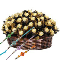 Basket of 48 Pcs Ferrero Rocher and Rakhi Gifts Delivery Hyderabad