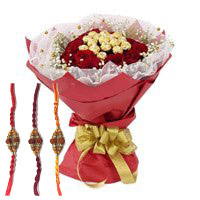 Best Rakhi and Chocolate to Hyderabad. 16 Pcs Ferrero Rocher encircled with 20 Red Roses to Hyderabad