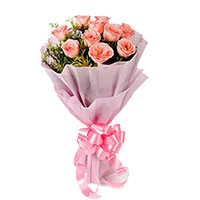 Send Diwali Flowers of Pink Roses Bouquet 10 Flowers Online to Hyderabad