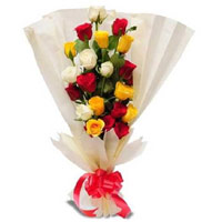 Place Order on Friendship Day for your friends like Mix Roses Bouquet in Crepe Wrap 12 Flowers in Hyderabad