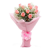 Buy Friendship Pink Roses Crepe 15 Flowers Online Hyderabad