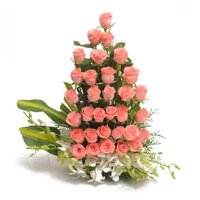 Valentine's Day Flowers to Hyderabad Same Day Delivery comprising 32 Pink Roses 3 Orchids Arrangement