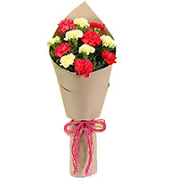 Send Pink Yellow Carnation Bouquet 10 Flowers in Hyderabad India on Diwali Hyderabad
