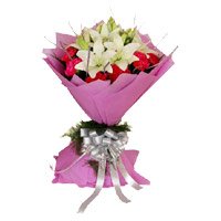 Deliver Online Flowers in Hyderabad : Send 5 white Lily 10 Red Carnation Flower Bouquet