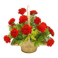 Cheap Valentine's Day Flowers to Hyderabad incorporated Red Carnation Basket 18 Flowers to Ongole
