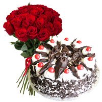 New Year Cakes to Vizag including of 24 Red Roses, 1 Kg Black Forest Cake to Hyderabad