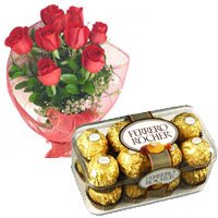 Friendship Day Flowers in Hyderabad to Deliver 12 Red Roses and 16 pieces Ferrero Rocher Chocolates
