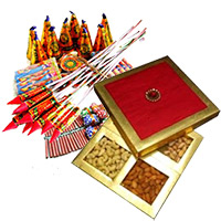 Crackers and Diwali Gifts in Secunderabad containing 500gm Dry Fruits Box with Assorted Crackers worth Rs 1000.