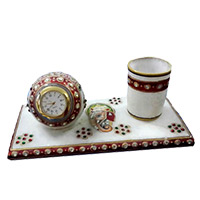 Deliver Christmas Gifts in Hyderabad consist of Clock and Pen Holder in Marble