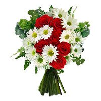 Red Roses to Hyderabad and White Gerbera Bouquet 12 Flowers on Diwali