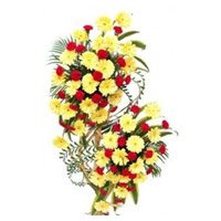 Same Day Valentine's Day Flowers to Rajahmundry incorporate with Yellow Gerbera Red Carnation Arrangement 100 Flowers in Hyderabad