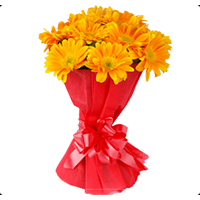 Get Yellow Gerbera Bouquet 12 Flowers Online Delivery in Hyderabad for Diwali