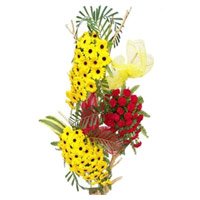 Valentine's Day Flowers to Hyderabad including 25 Red Rose 50 Yellow Gerbera Tall Arrangement