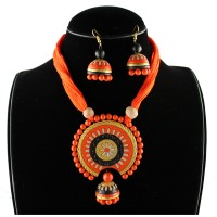 Round Terracotta Necklace in Orange Color