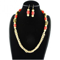 Red and White Multi Strand Necklace Set