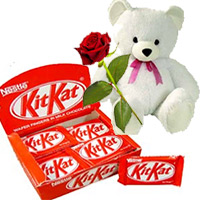 Valentine's Day Chocolates to Hyderabad - inch teddy and single red rose to Hyderabad