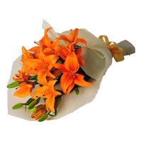 Flowers to Hyderabad on Friendship Day. Orange Lily Bouquet 4 Flower Stems