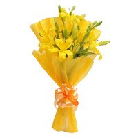 Friendship Day Yellow Lily Bouquet 3 Flower Stems. Flowers in Hyderabad