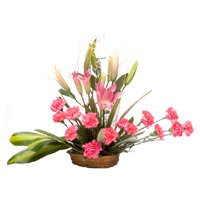 Order Valentine's Day Flowers to Vishakhapatnam including 2 Pink Lily 12 Pink Carnation Basket