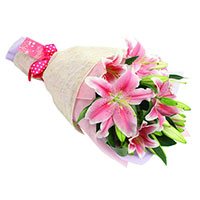 Send Diwali Flowers to Hyderabad. Pink Lily Bouquet 3 Stems