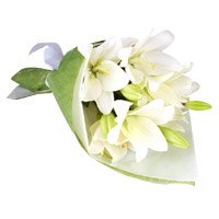 Send Diwali Flowers to Hyderabad including White Lily Bouquet 3 Stems