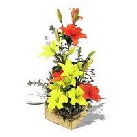 Flowers to Hyderabad. Orange Yellow Lily Arrangement 6 Flowers to Secunderabad