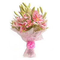 Order for Pink Lily Bouquet 6 Flowers in Hyderabad on Diwali Hyderabad