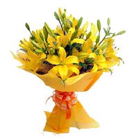 Send Online Yellow Lily Bouquet 12 Flowers in Hyderabad. Diwali Flowers in Hyderabad