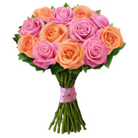 Diwali Flowers Delivery in Hyderabad Online Order for Peach Pink Rose Bouquet 12 Flowers