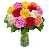 Send Mixed Roses Vase 12 Flowers to Hyderabad on Rakhi