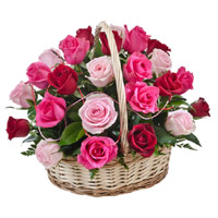 Online Order for Christmas Send Red Pink Peach Roses Basket 24 Flowers in Hyderabad