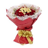 Friendship Day Gifts Deliver to your friends of 16 Pcs Ferrero Rocher Chocolate encircled with 20 Red Roses Online Hyderabad