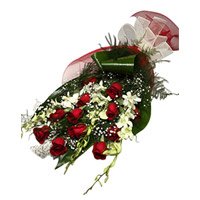 Send 6 White Diwali Orchids 12 Red Roses Flower Bouquet to Hyderabad