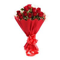 Diwali Flowers in Hyderabad consist of Red Rose Bouquet in Crepe 10 Flowers