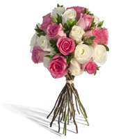 Buy Flowers to Hyderabad on this Diwali, White Pink Roses Bouquet 24 Flowers in Tirupati