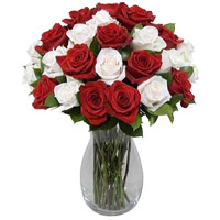Order for Diwali Roses to Hyderabad like Red White Roses Vase 24 Flowers online Hyderabad