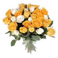Send Orange White 35 Roses Flower Bouquet Delivery in Hyderabad on Rakhi