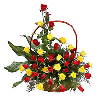 Send Rakhi to Hyderabad with Red Yellow Roses Basket 36 Flowers to Hyderabad
