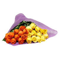 Order Yellow Orange Roses Bouquet 24 Flowers to Hyderabad