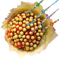 Chocolate Delivery in Hyderabad with Rakhi consist of 64 Pcs Ferrero Rocher Bouquet