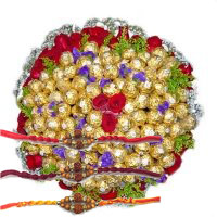 Online Delivery of Gifts in Hyderabad contain 20 Red Roses 80 Pcs Ferrero Rocher Bouquet on Rakhi