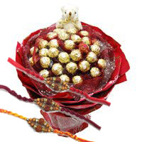 Online Rakhi Gift Delivery in Hyderabad. 24 Pcs Ferrero Rocher 6 Inch Teddy Bouquet Hyderabad
