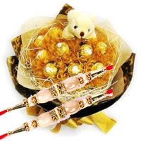 Deliver Rakhi Gifts to Hyderabad consist of 16 Pcs Ferrero Rocher 6 Inch Teddy Bouquet on Rakhi