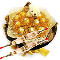 Rakhi Gifts to Hyderabad of 16 Pcs Ferrero Rocher 6 Inch Teddy Bouquet in Hyderabad